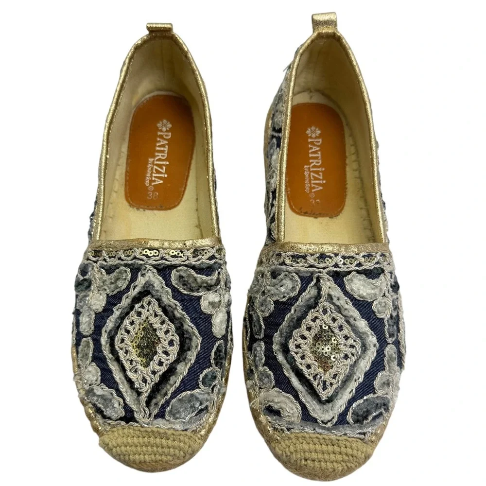 Patrizia Spring Step‎ Jute Sequin Espadrilles Slip On Shoes Womens Sz 38/7.5-8